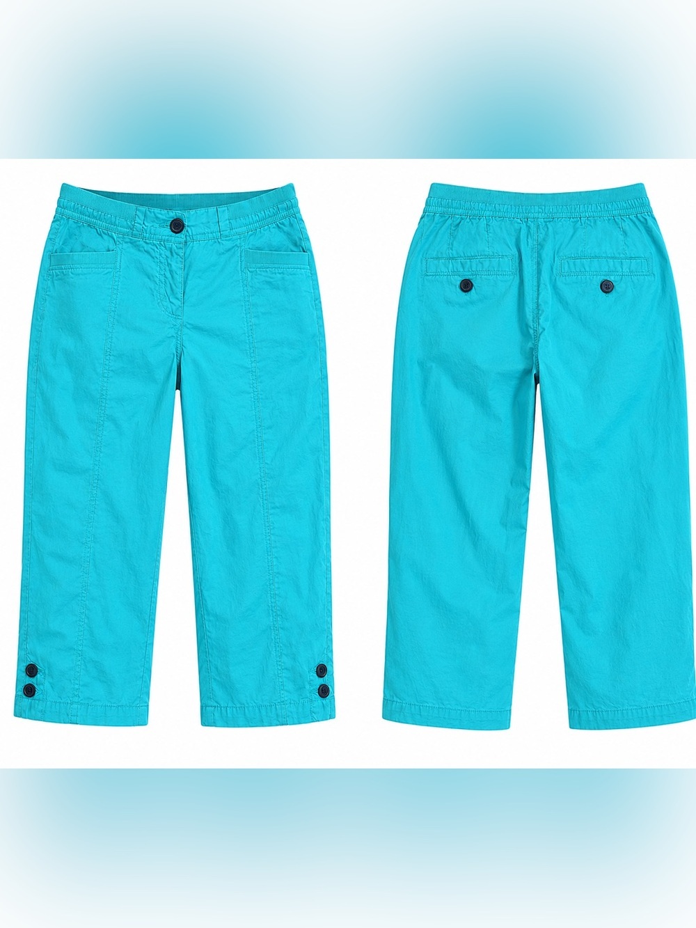Y2K Turquoise Cargo Capris Joggers - Teal Cotton Stretch Cropped Pants - Size 6
